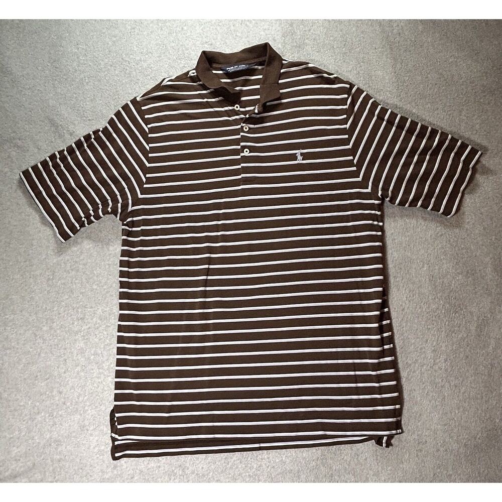 Polo Golf Shirt Mens Large Ralph Lauren Pima Cotton Striped Short Sleeve Sports